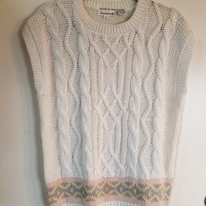Jason Maxwell Hand Knitted Cream Sweater/Vest With Hem Detail Size Medium